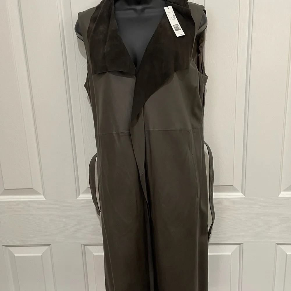 Genuine leather dress - Brown suede collar with belt NEW - Picture 7 of 8